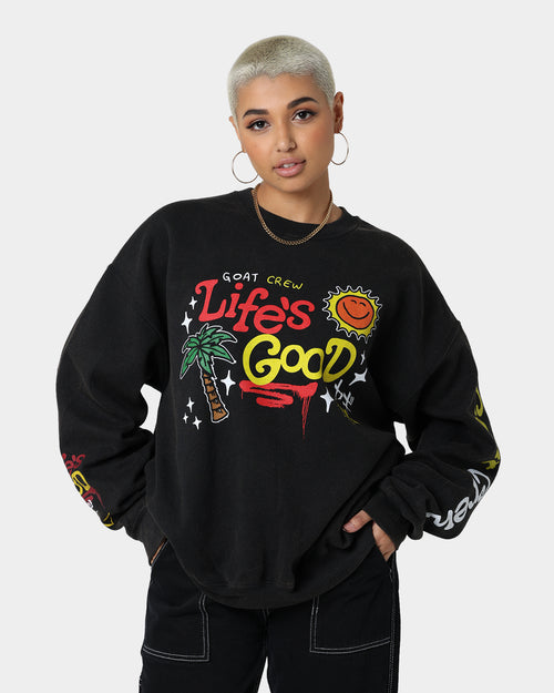 Goat Crew Life Is Good Vintage Crewneck Black