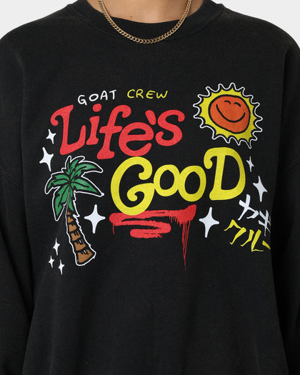 Goat Crew Life Is Good Vintage Crewneck Black