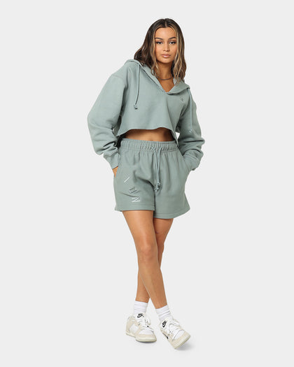 Champion Women's Reverse Weave Split Crop Hoodie Sage Shimmer Green
