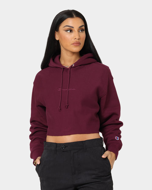 Champion Women's Reverse Weave Tonal Crop Hoodie Dark Berry Purple