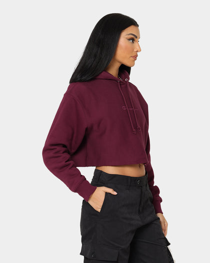 Champion Women's Reverse Weave Tonal Crop Hoodie Dark Berry Purple