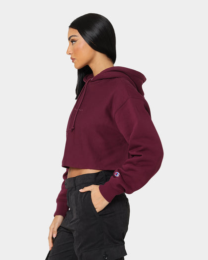 Champion Women's Reverse Weave Tonal Crop Hoodie Dark Berry Purple