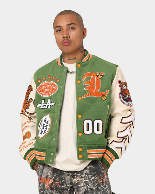 Lifted Anchors "Champion" Letterman Jacket Olive/Orange