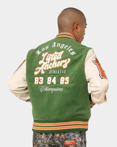 Lifted Anchors "Champion" Letterman Jacket Olive/Orange