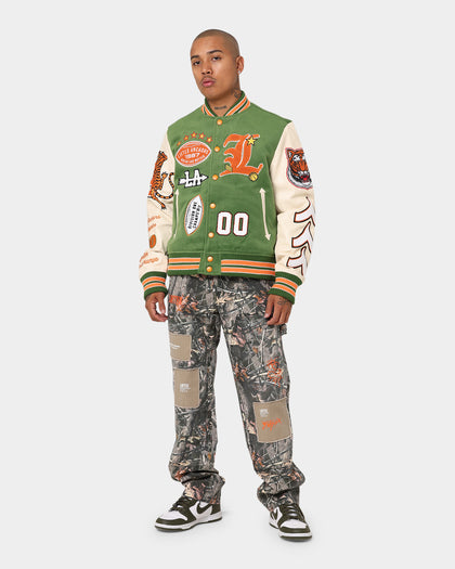 Lifted Anchors "Champion" Letterman Jacket Olive/Orange