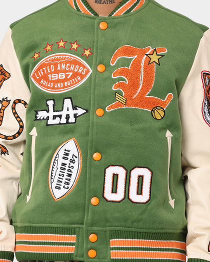 Lifted Anchors "Champion" Letterman Jacket Olive/Orange