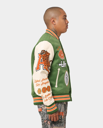 Lifted Anchors "Champion" Letterman Jacket Olive/Orange