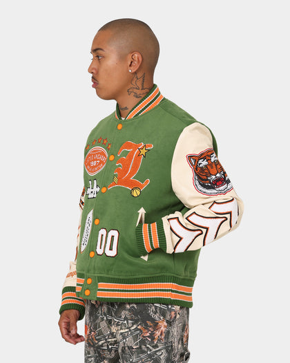 Lifted Anchors "Champion" Letterman Jacket Olive/Orange