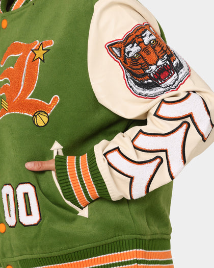 Lifted Anchors "Champion" Letterman Jacket Olive/Orange