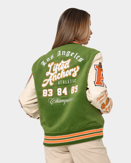 Lifted Anchors "Champion" Letterman Jacket Olive/Orange