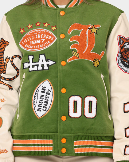 Lifted Anchors "Champion" Letterman Jacket Olive/Orange