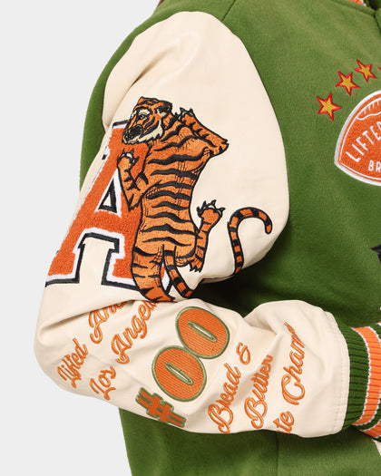 Lifted Anchors "Champion" Letterman Jacket Olive/Orange