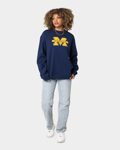 National Collegiate Athletic Association Michigan Wolverines Team Logo Chenille Crewneck Navy