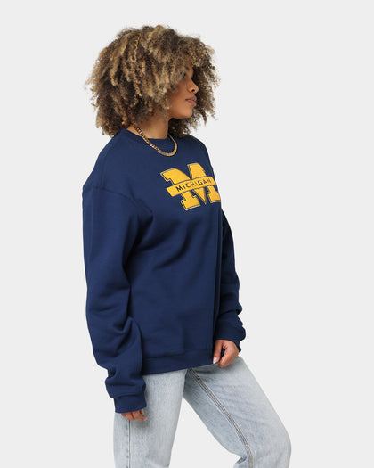 National Collegiate Athletic Association Michigan Wolverines Team Logo Chenille Crewneck Navy
