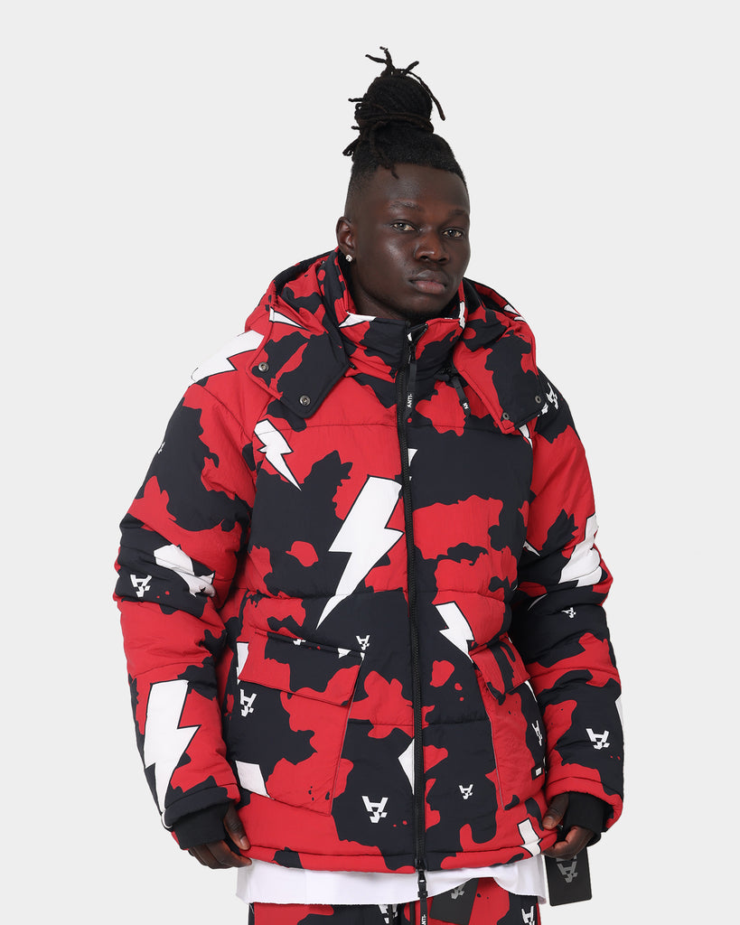 The Anti Order Storm Camo Puffer Jacket Black/Red/White - Size 3XL