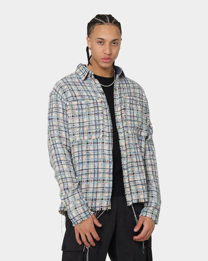 MNML Raw Edge Flannel Shirt Blue/White