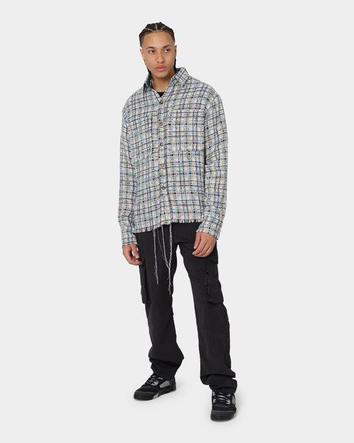 MNML Raw Edge Flannel Shirt Blue/White