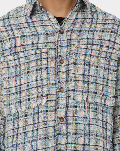 MNML Raw Edge Flannel Shirt Blue/White