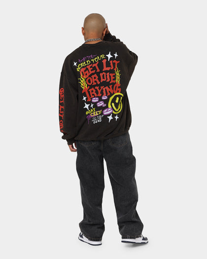 Goat Crew Get Lit Or Die Trying All Over Print Crewneck Washed Black