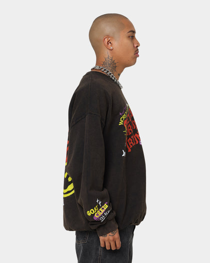 Goat Crew Get Lit Or Die Trying All Over Print Crewneck Washed Black