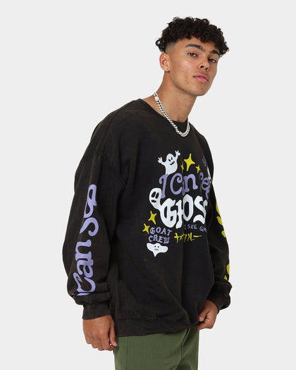 Goat Crew I Can See Ghosts All Over Print Crewneck Washed Black