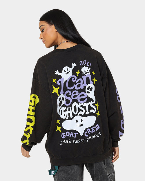Goat Crew I Can See Ghosts All Over Print Crewneck Washed Black