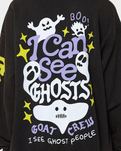 Goat Crew I Can See Ghosts All Over Print Crewneck Washed Black