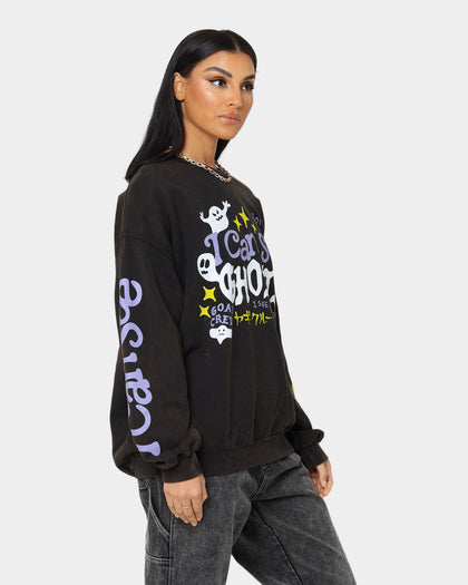 Goat Crew I Can See Ghosts All Over Print Crewneck Washed Black