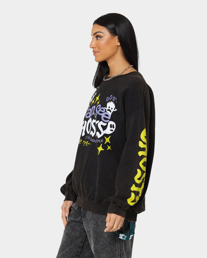 Goat Crew I Can See Ghosts All Over Print Crewneck Washed Black