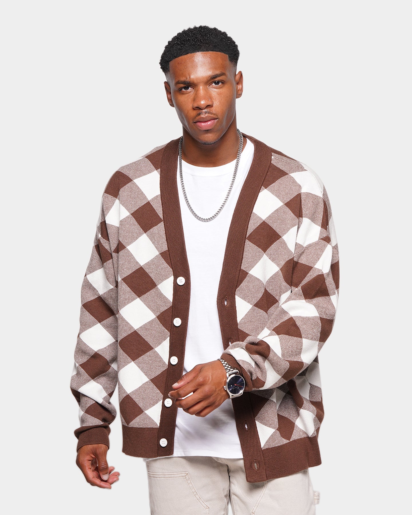 XXIII Noah Gingham Cardigan Brown/White | Culture Kings US