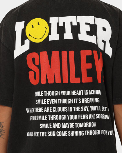 Loiter X Smiley Electric Smile Vintage T-Shirt Vintage Black