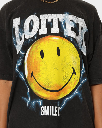 Loiter X Smiley Electric Smile Vintage T-Shirt Vintage Black
