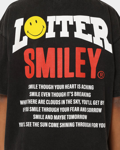Loiter X Smiley Electric Smile Vintage T-Shirt Vintage Black
