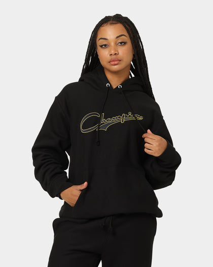 Champion Reverse Weave Archive Script Hoodie Black/Gold