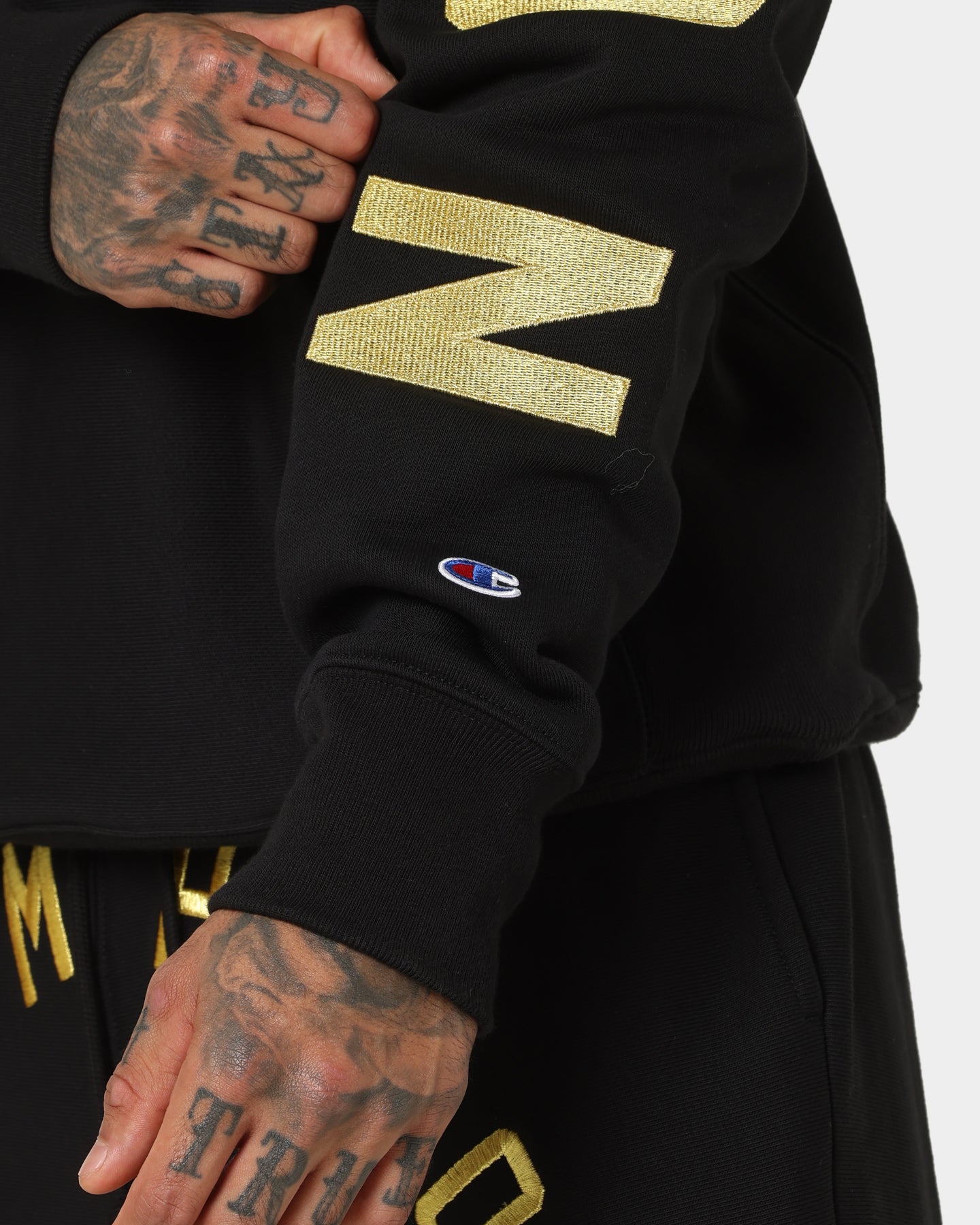 Champion Reverse Weave Large Arch Hoodie Black/Gold | Culture Kings US