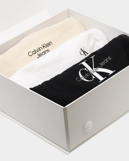 Calvin Klein Infants' Logo Rompers Giftpack 3 Pack Black