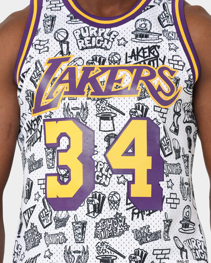 Mitchell & Ness 1996 Los Angeles Lakers Shaquille O'Neal #34 Doodle Swingman Jersey White