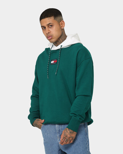 Tommy Jeans TJM Relaxed Block Mix Media Hoodie Dark Turf Green
