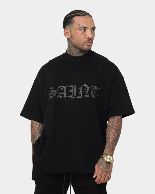 Saint Morta Gothic Rhinestone Boxy T-Shirt Black/Silver