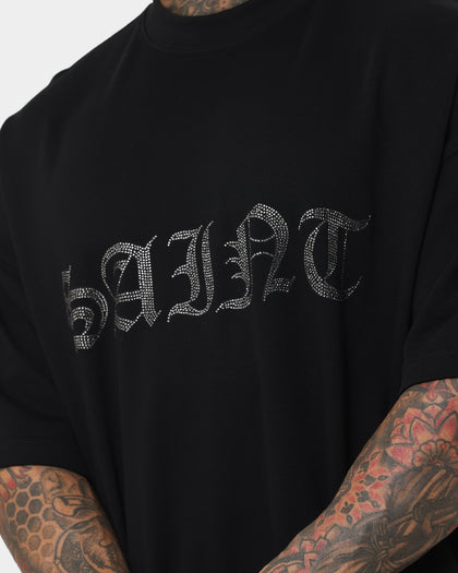 Saint Morta Gothic Rhinestone Boxy T-Shirt Black/Silver