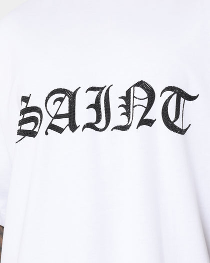 Saint Morta Gothic Rhinestone Boxy T-Shirt White