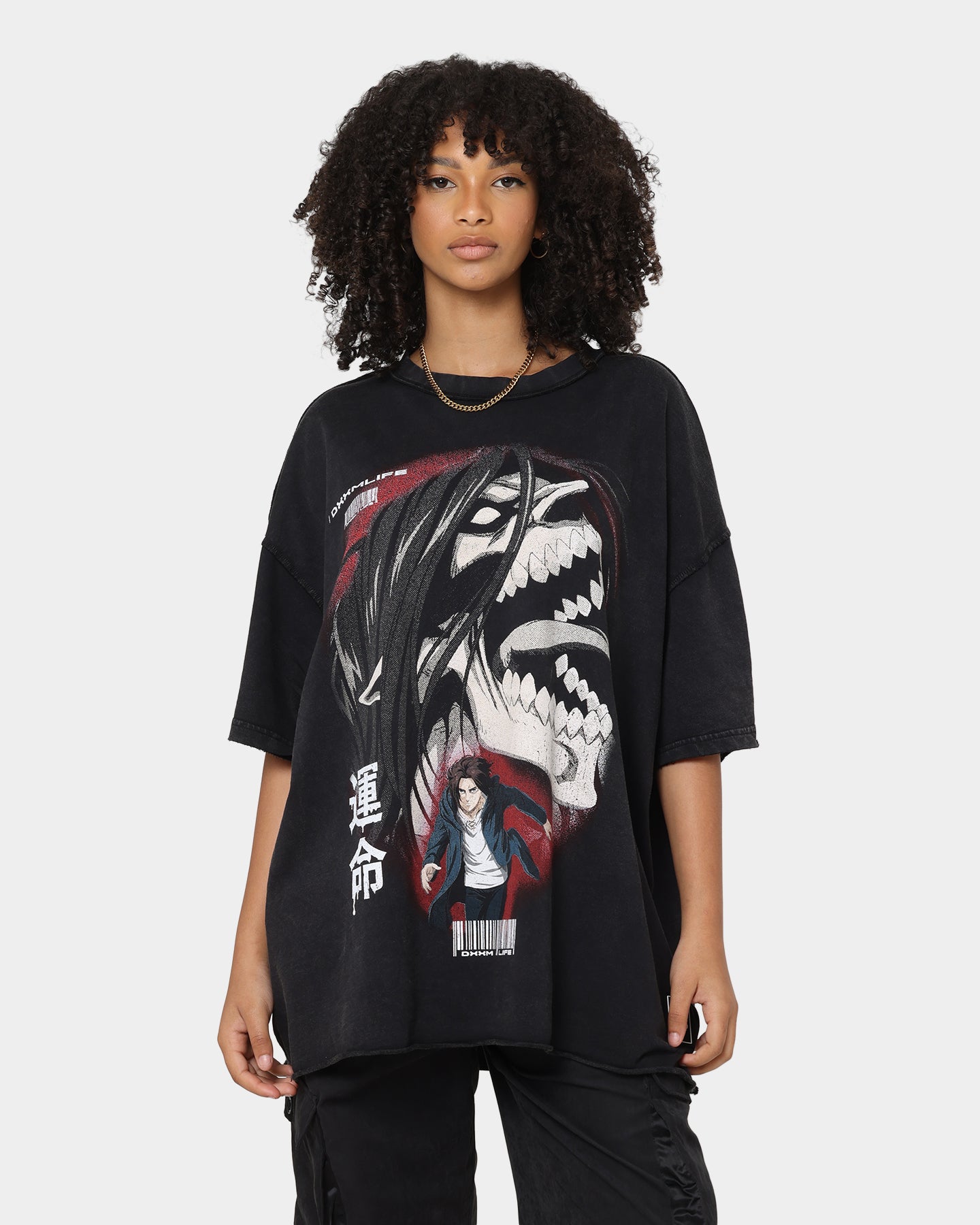DXXMLIFE X Attack On Titan Eren DXXM Vintage T-Shirt Aged Black