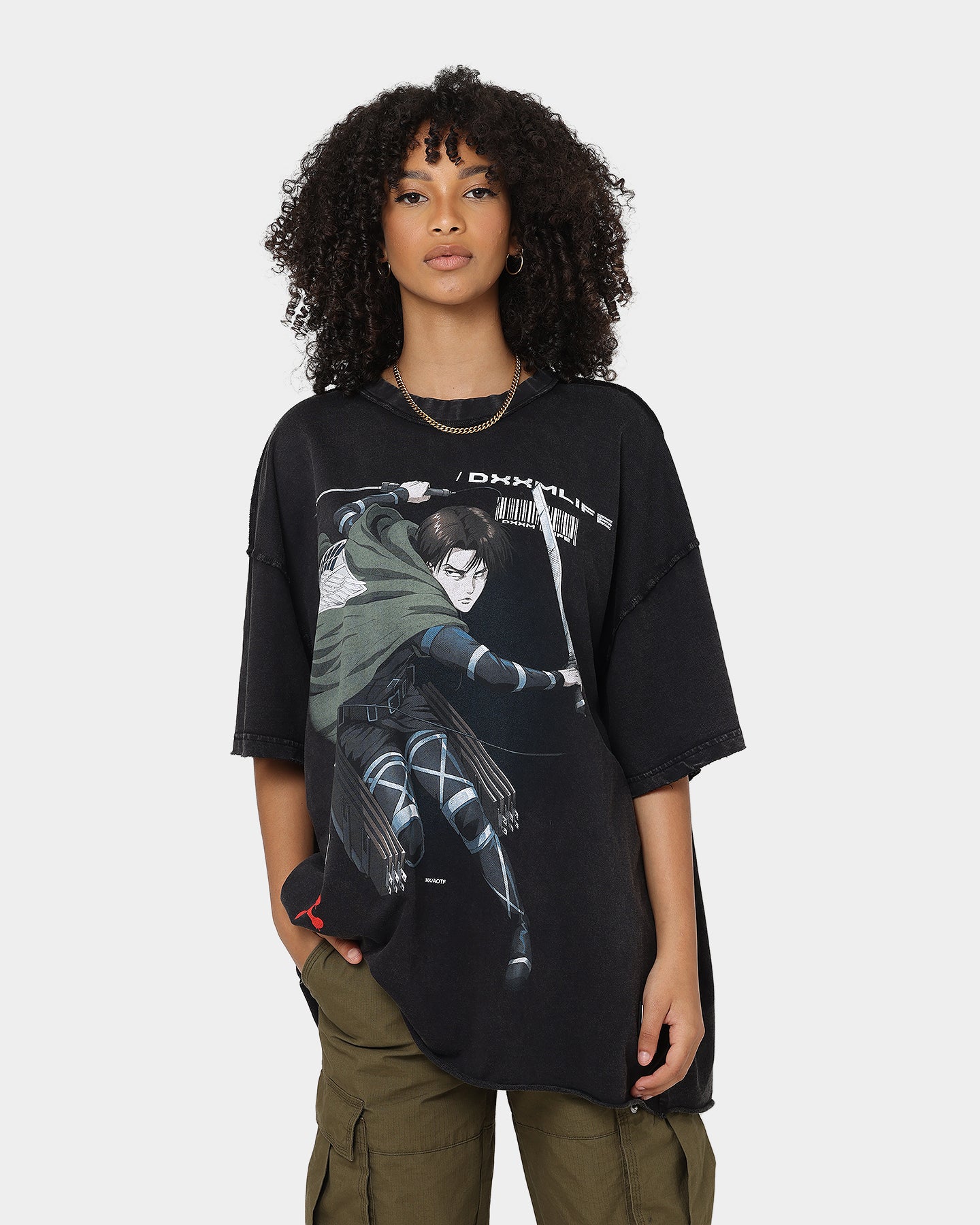 DXXMLIFE X Attack On Titan Levi DXXM Vintage T-Shirt Aged Black