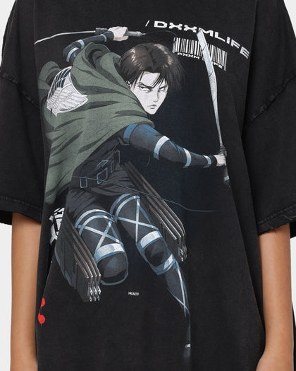 DXXMLIFE X Attack On Titan Levi DXXM Vintage T-Shirt Aged Black