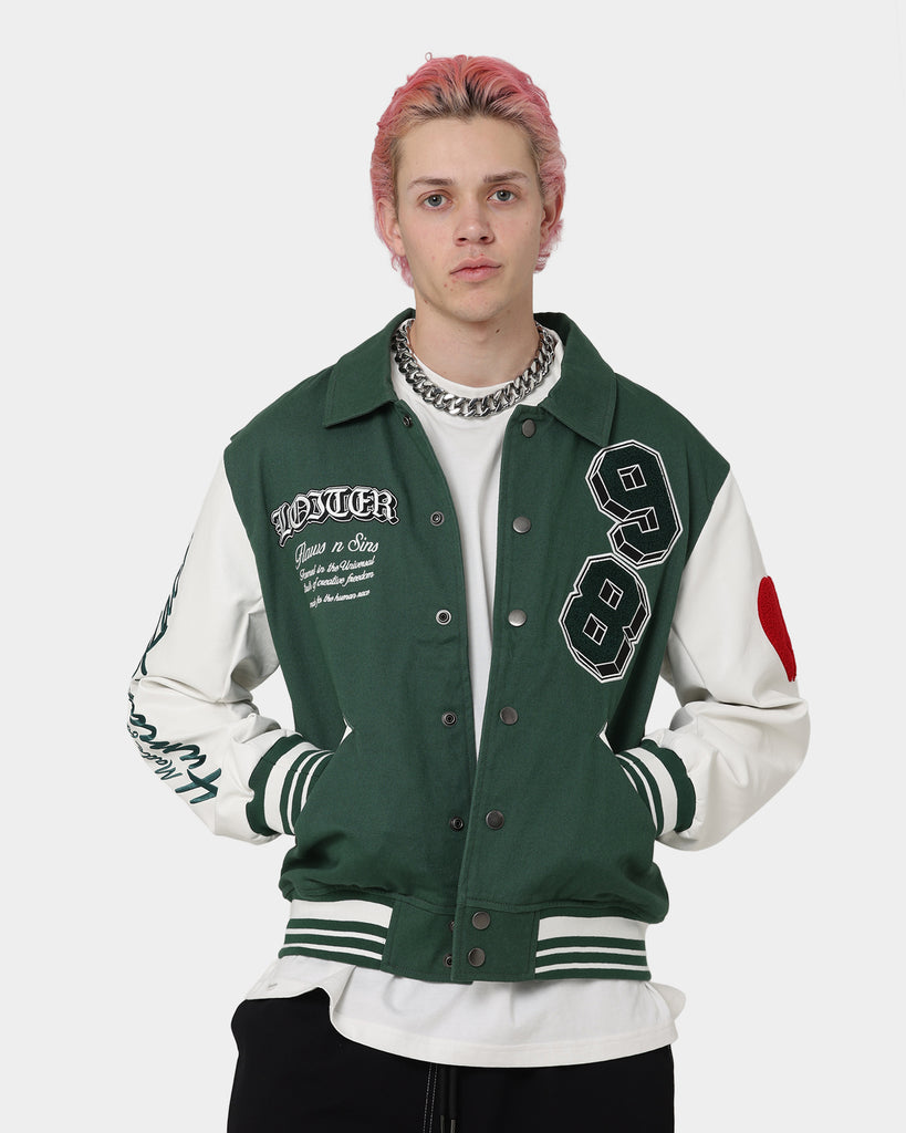 Loiter Human Varsity Jacket Green - Size Xs