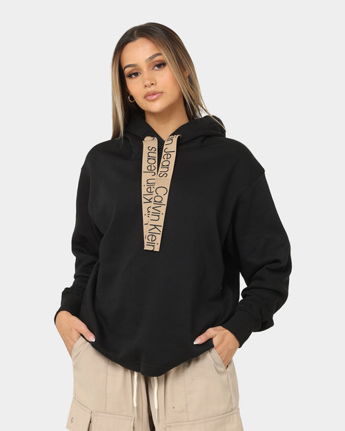 Calvin Klein Women's Contrast Drawcord Hoodie Ck Black/Timeless Beige