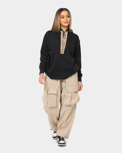 Calvin Klein Women's Contrast Drawcord Hoodie Ck Black/Timeless Beige