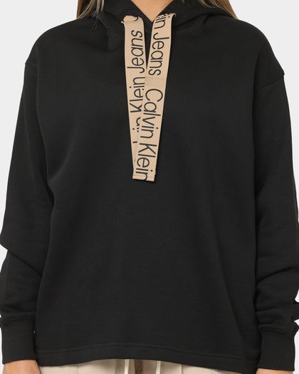 Calvin Klein Women's Contrast Drawcord Hoodie Ck Black/Timeless Beige