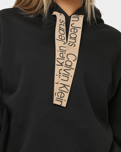 Calvin Klein Women's Contrast Drawcord Hoodie Ck Black/Timeless Beige