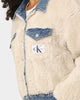 Calvin Klein Women's Reversible Sherpa Crop Denim Jacket Light Blue